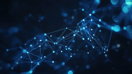 A dark background with a blue abstract design of connected lines and dots, representing technological networks and the importance of connectivity in the digital world. illustration
