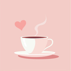 A warm cup of coffee and tea with a heart design flat vector illustration