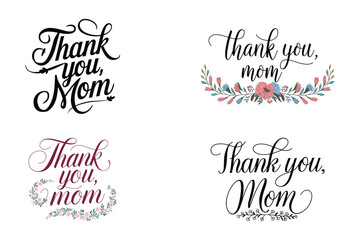 Set of Froral thank you mom graphic with pink flower vector illustration typoghaphy