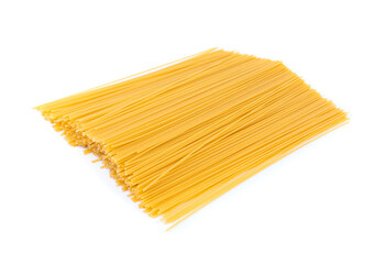 Raw spaghetti isolated, dry spagetti, long wheat noodles, uncooked italian macaroni bundle