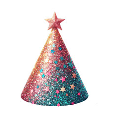 Glitter party hat isolated on transparent background