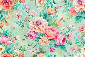 Pastel Abstract Flower Print: Hand-Drawn Floral Textile Design for Fabric, Wallpaper & Wrapping Paper
