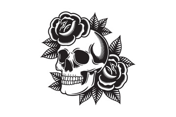 Skull and Roses Tattoo Art vector