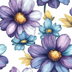 Fototapeta premium Seamless beautiful decorative watercolor purple flowers pattern background