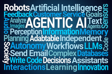 Agentic AI Word Cloud on Blue Background