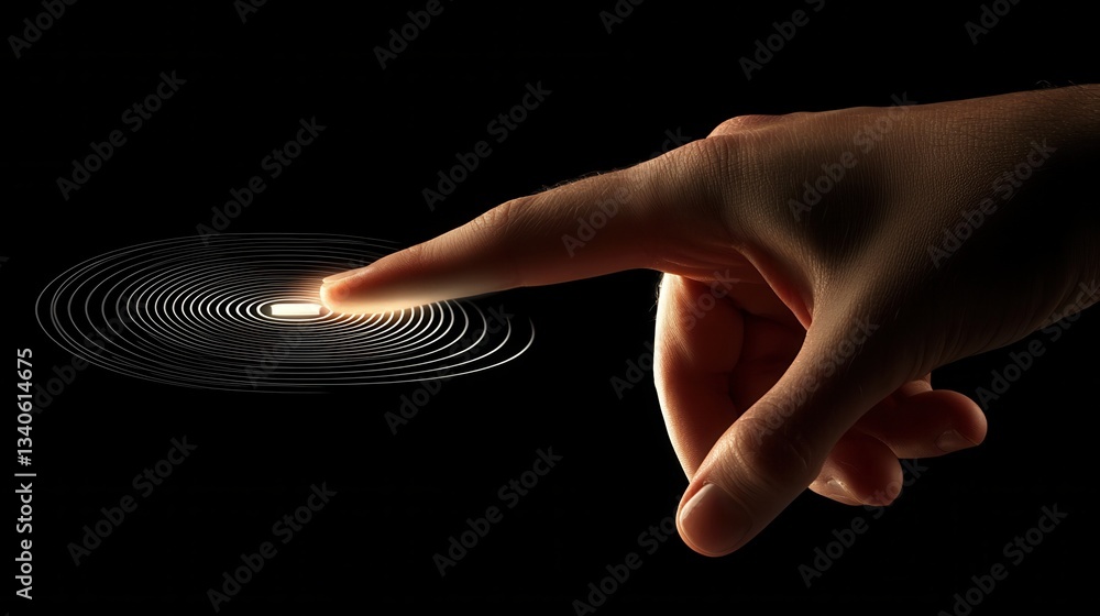 Poster a hand points to an rfid icon representing data security, identification, and system integration con