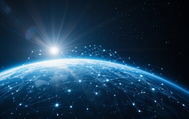 Global network communication and data exchange in space, worldwide internet connections