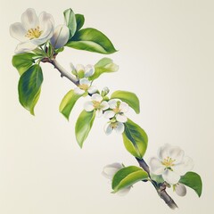 Fototapeta premium Beautiful watercolor depiction of apple blossom white flowers showcasing delicate details