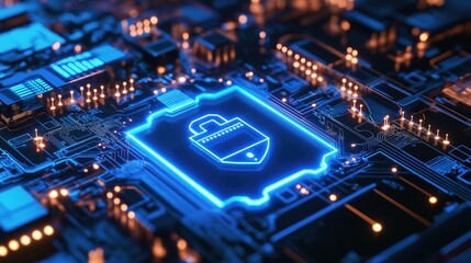 Obraz premium Glowing Network Nodes and Connections Representing Digital Security in a Blue and White Theme