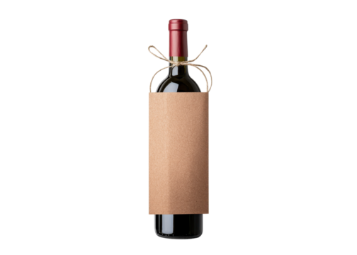 Red wine bottle with blank label on transparent background. Perfect for mockups and product presentations.