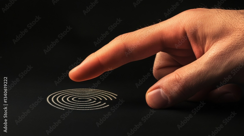Poster a hand points to an rfid icon representing data security, identification, and system integration con