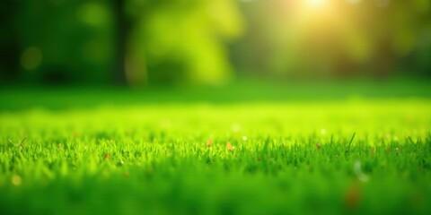 Obraz premium Vibrant Green Grass Meadow bathed in Warm Sunlight, a Serene Nature Scene perfect for Backgrounds and Designs