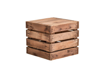 Wooden crate isolated on transparent background. Rustic container for storage and transport.