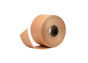 Roll of beige kinesiology tape on a transparent background. Concept of sports medicine and injury recovery.