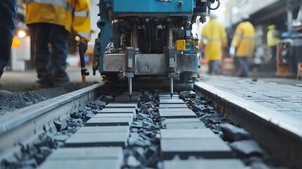 Obraz premium Automated paving machine precisely placing paving stones