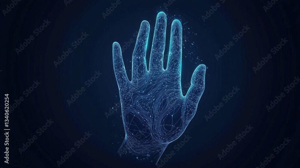 Poster hand demonstrating a network of lines symbolizing ai-assisted authentication processes for security