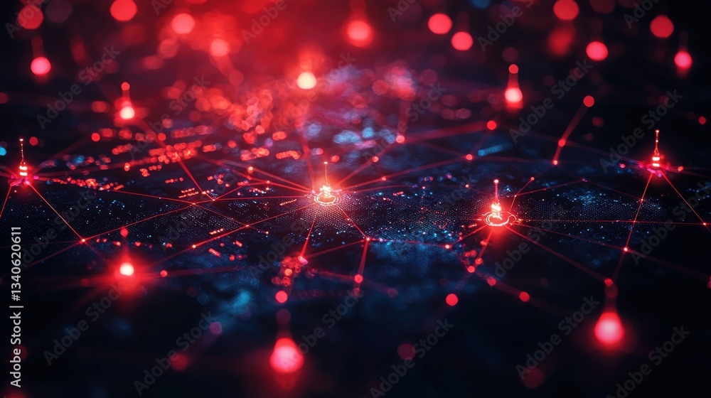 Poster a striking red and blue background representing advanced technology concepts in ai-assisted packet s