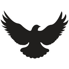 Obraz premium Flying Bird Silhouette | Black Dove or Eagle Vector Illustration | Spread Wings Symbol of Freedom and Peace