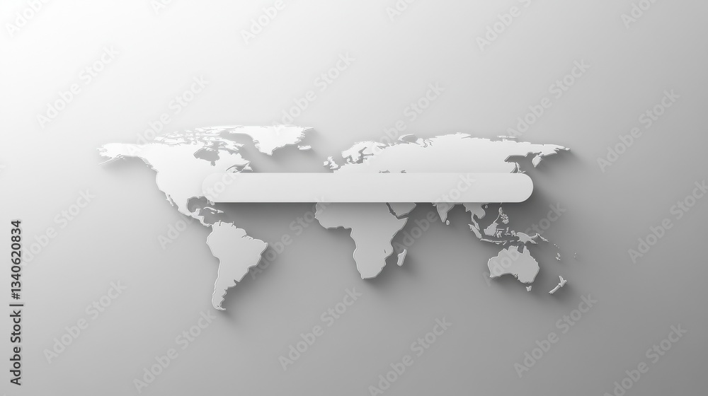 Poster a sleek search bar overlaying a world map in soft grayscale tones, symbolizing global connectivity a
