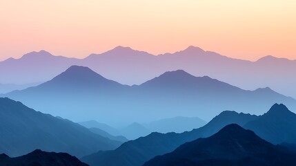 Misty Mountains Majestic Layers Landscape in Pastel Hues Tranquil Scenery Aesthetic Design