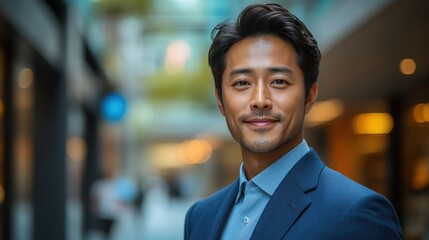 Obraz premium Portrait of a Confident Asian Businessman in City Setting