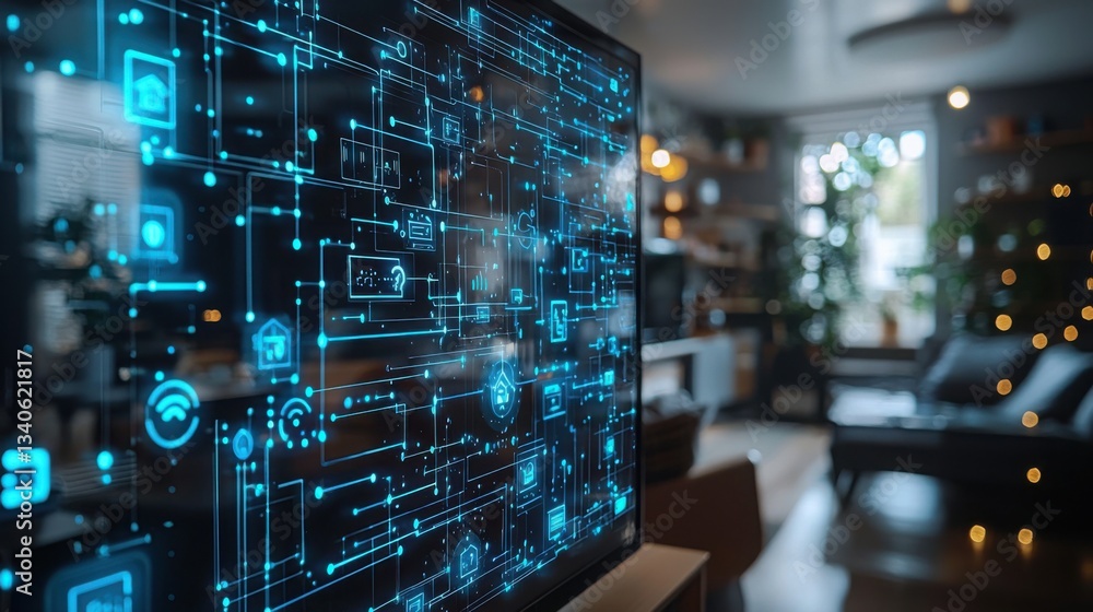 Aufkleber computer screen displaying a blue circuit design symbolizing the integration of ai in smart home net