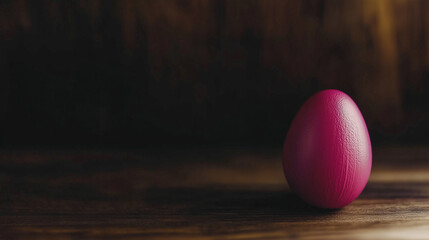 Single soft-lit Easter egg on a dark textured background, dramatic shadows, deep matte finish, cinematic photography aesthetic
