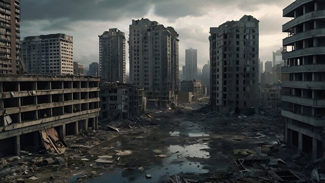 Burned-Out Cityscape: AI-Generated Image of Urban Destruction