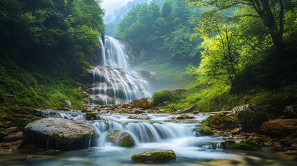 Obraz premium Waterfall on the forest.