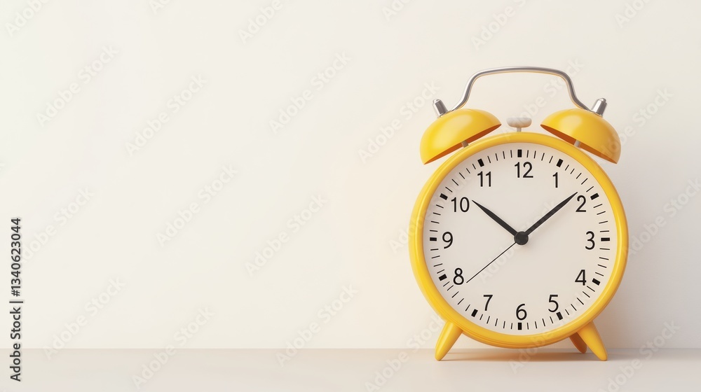 Aufkleber yellow alarm clock with the hands on the number 3 and 6. the clock is on a white background