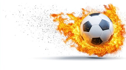 Naklejka premium Fiery Football: A Blazing Soccer Ball in Motion