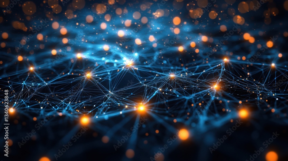 Poster a complex network of interconnected lines representing ai-driven software-defined networking and con