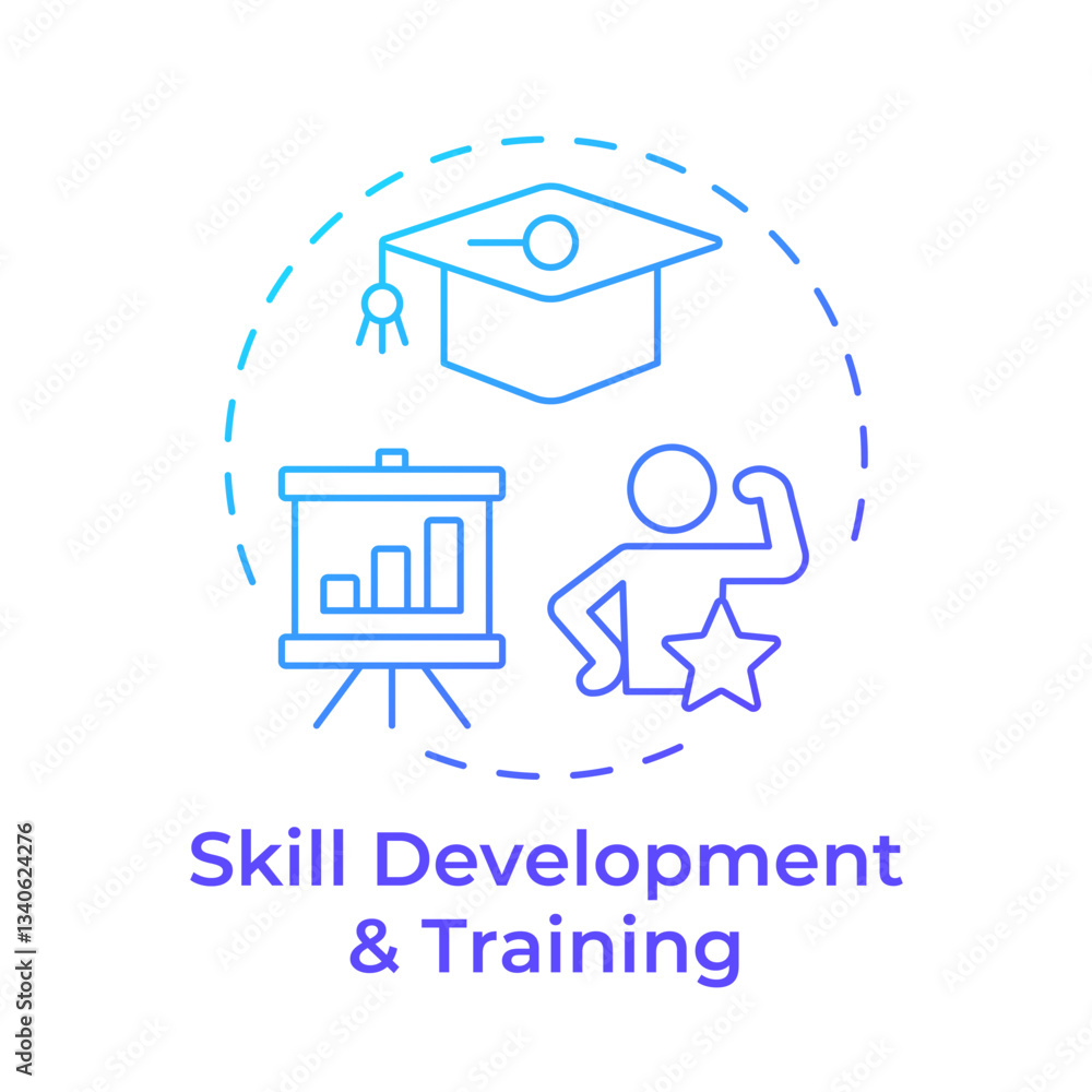 Poster skill development and training blue gradient concept icon. personal growth. learning, knowledge. rou