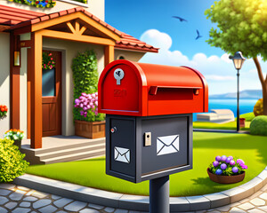 A Charming Illustration of a Bright Red Mailbox Character