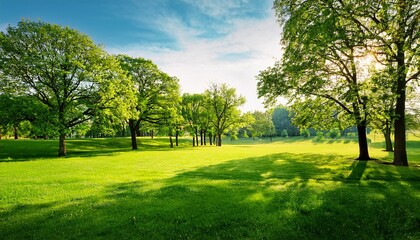 green trees and grass in summer park- 81030