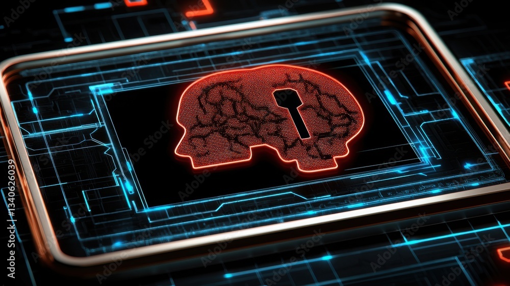 Poster an intricate brain scan capturing neural activity in relation to ai-powered cybersecurity insights a
