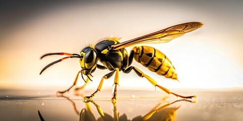 Naklejka premium Wasp Silhouette Photography: Close-up Yellow Jacket on White Background