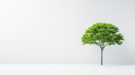 Obraz premium Solitary Green Tree Against a White Background: A Symbol of Nature's Resilience