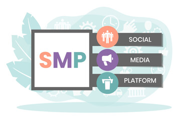 SMP - Social Media Platform acronym, concept background. vector illustration concept with keywords and icons. lettering illustration with icons for web banner, flyer, landing page