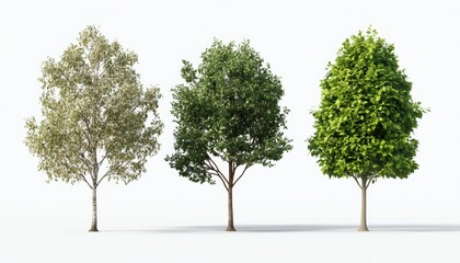 Obraz premium Set of 3D high-resolution trees with natural leaf arrangements, designed for use in architectural presentations and urban development projects