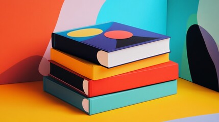 Modern book clipart stack vibrant colors minimalist cover designs sleek typography and creative placement for educational or literary projects