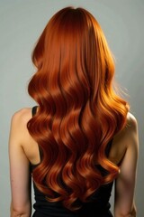 Long, flowing auburn locks cascade down shoulders , copper, silk