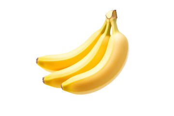Three bananas are sitting on a white background, isolated