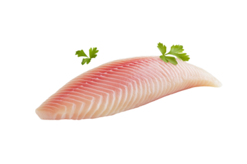 Piece of fish with parsley on top, isolated