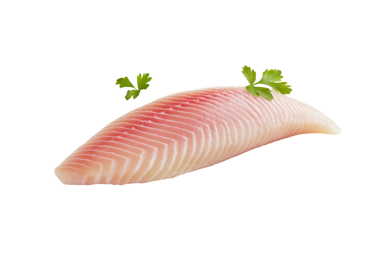 Piece of fish with parsley on top, isolated