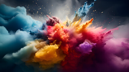 A vibrant explosion of colorful smoke in a stunning cosmic display representing the aftermath of a hypernova event in outer space.