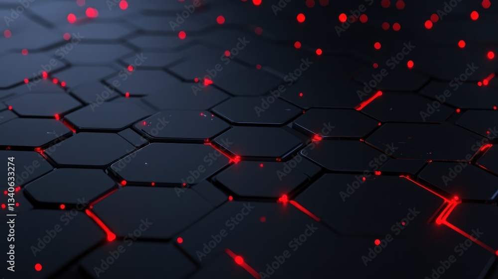 Poster abstract hexagon pattern: red and black digital background