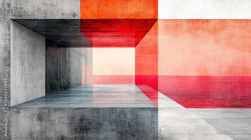Poster abstract architecture blends concrete structure with colorful serene seascape