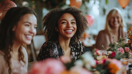 Joyful Women Smiling at a Gathering, Captured in a High Angle Shot, Showcasing Lifestyle and Connection in Photography