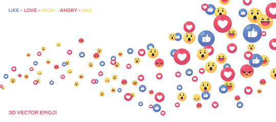 3d emojies. Happy and sad round yellow faces. Social media icons. Web applications, for video animations. Good and bad mood symbol. Funny smile pack. Smiling emotion. Stickers collection. Vector